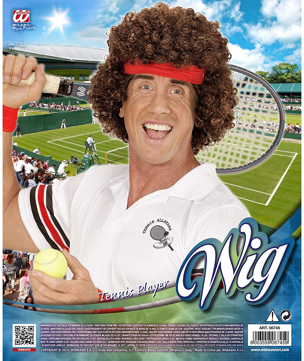 W WIDMANN MILANO Party Fashion - Tennis Wig for Men Sports, Fans, Training, 80s, Carnival, Theme Parties, brown, standard size - Image 2