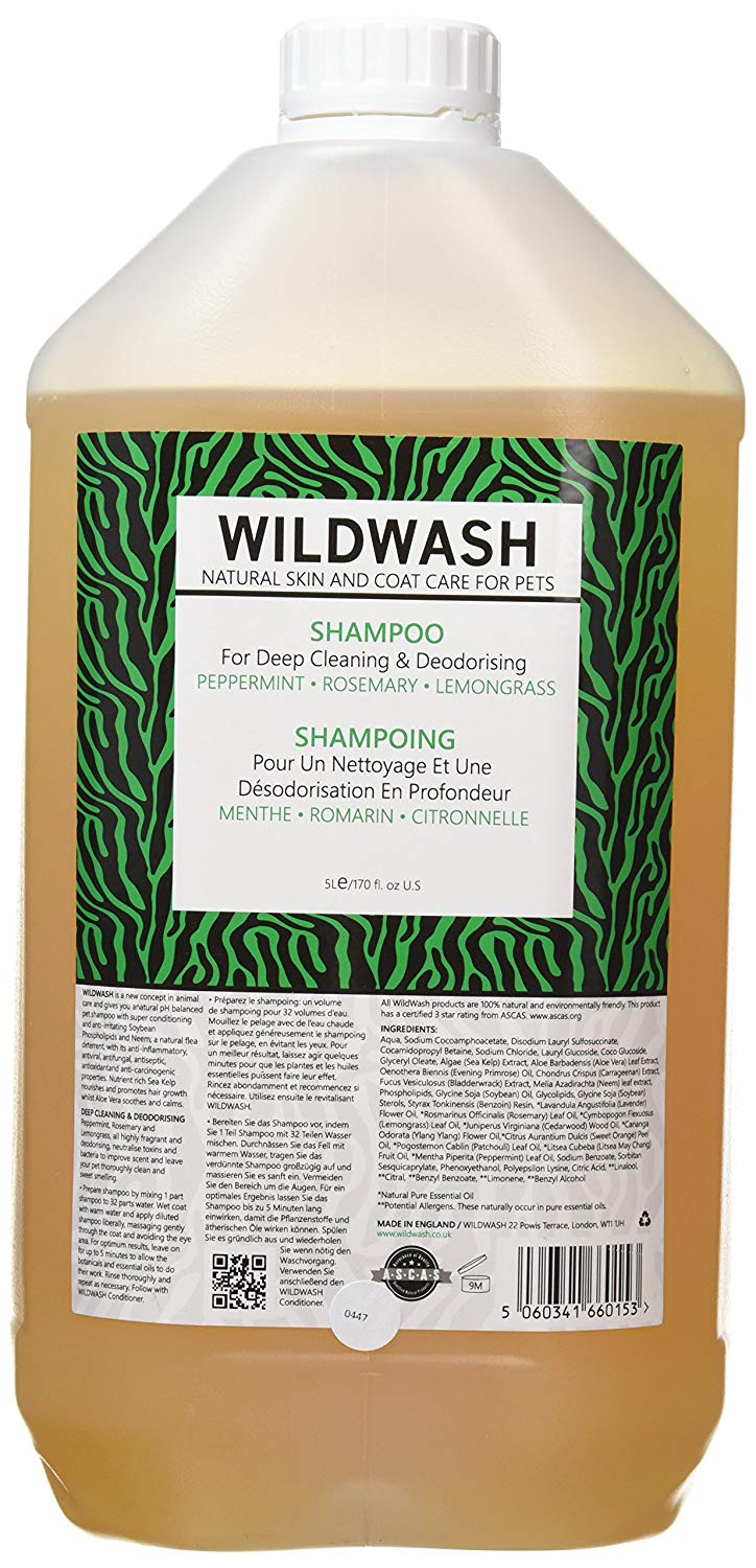 WildWash Deep Clean Shampoo for Dogs 5ltr, Peppermint and Rosemary for Clean Smelling Hair Eradicates All Odours Even Fox Poo
