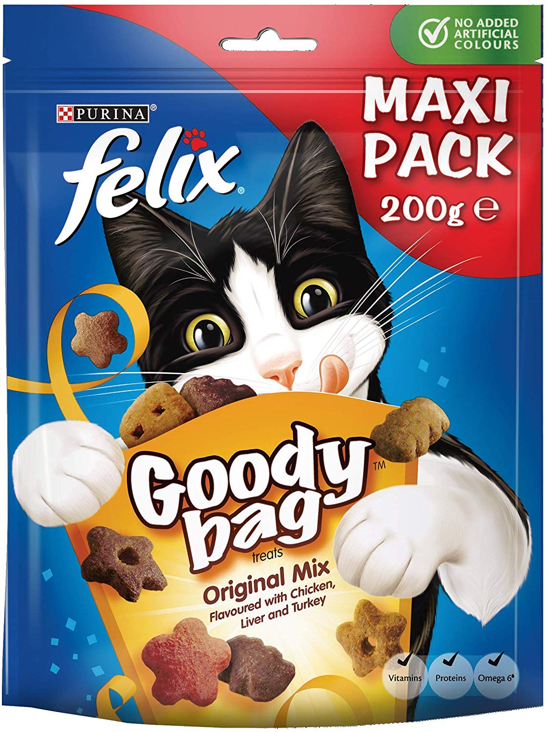 FELIX Goody Bag Original Mix Chicken, Liver and Turkey Cat Treats 200g (Pack of 5), 200 g (Pack of 5)