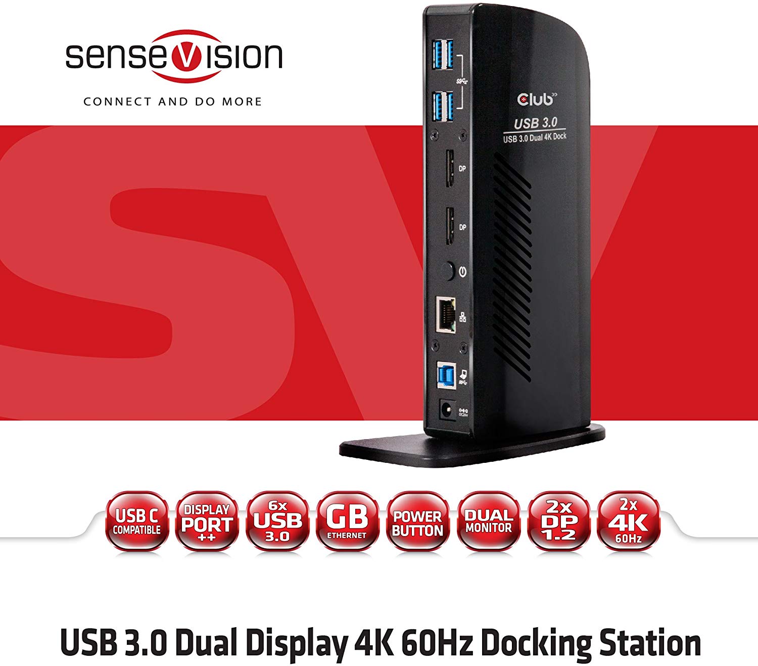 Club 3D CSV-1460 USB 3.0 Dual Display 4K 60Hz Docking Station Black - Image 2