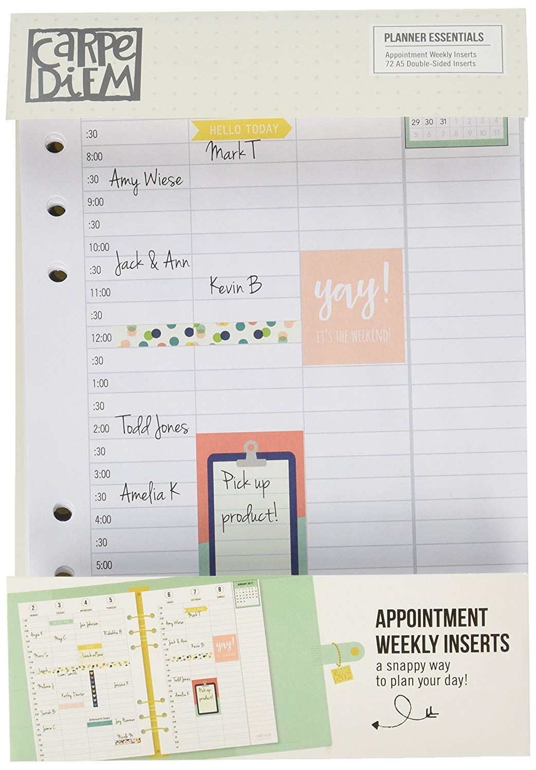 Carpe Diem Appointment Weekly Inserts, White, 21.1 x 14.7 x 1.6 cm
