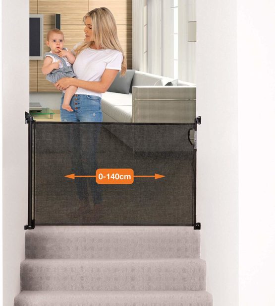 Dreambaby Retractable Baby Safety Gate - Extra-Tall & Relocatable Mesh Gate - Black (0 to 140cm)-Model G9431BB