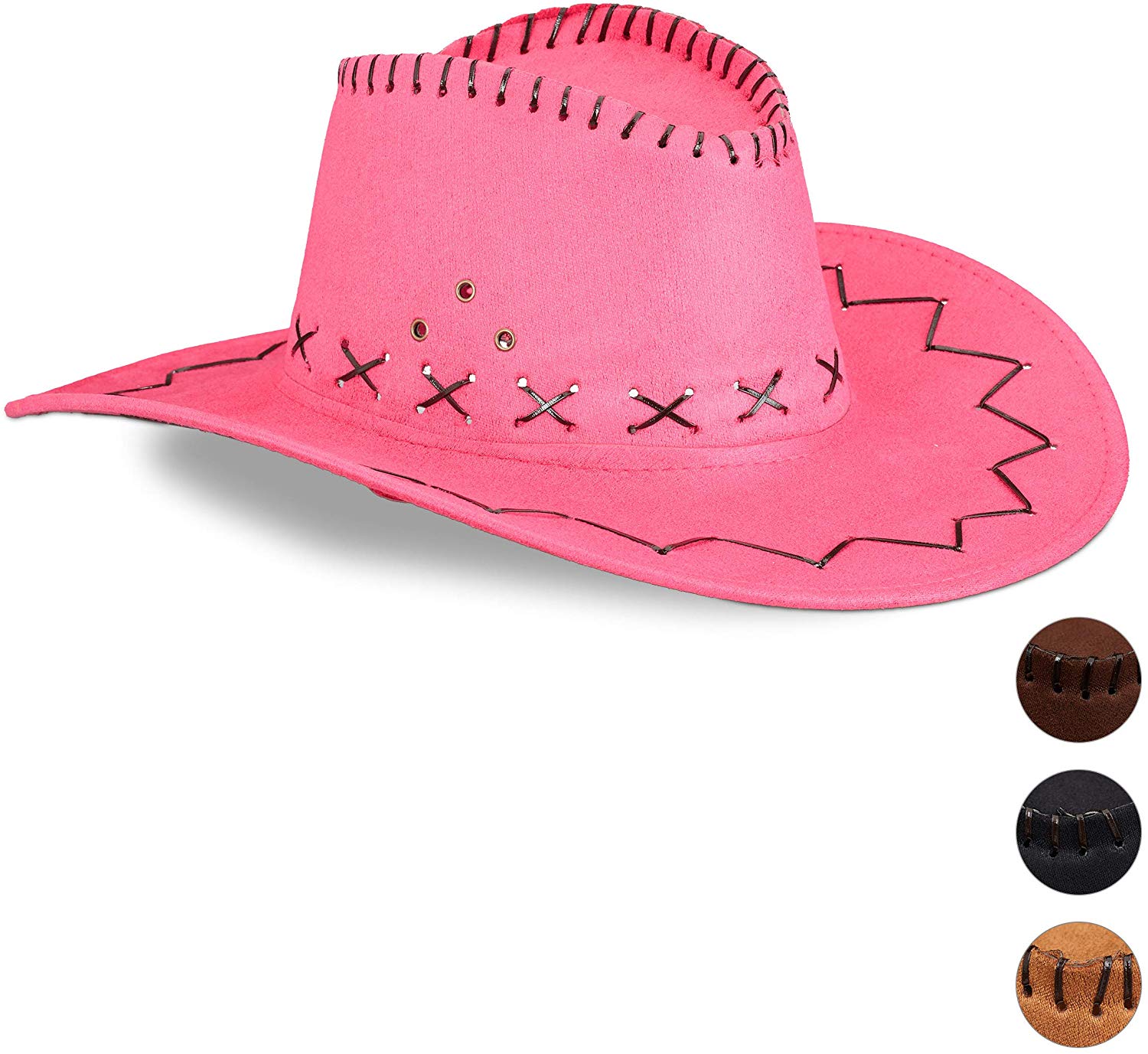 Relaxdays Costume Cowboy Hat, Western Fancy Dress Hat for Adults Halloween, Pink, H x W x D: app. 16 x 35.5 x 39 cm