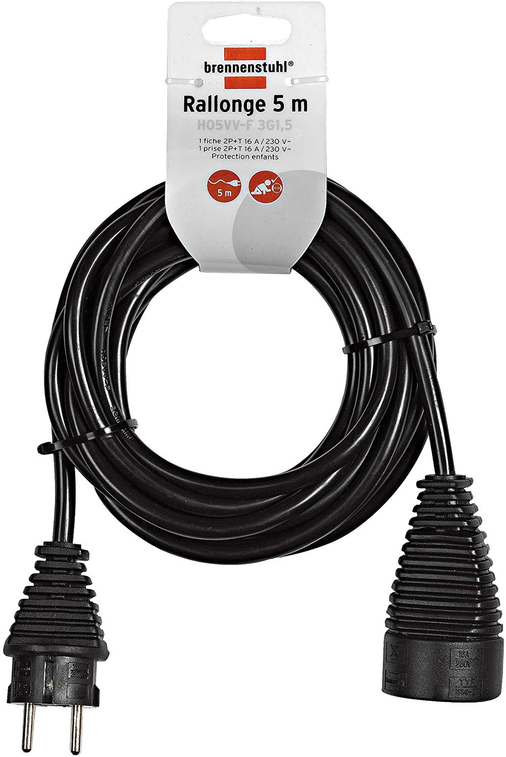 Brennenstuhl Electric Extension Cord, H05VV-F 3G1.5 - Black, Black, 1165441, 5 m