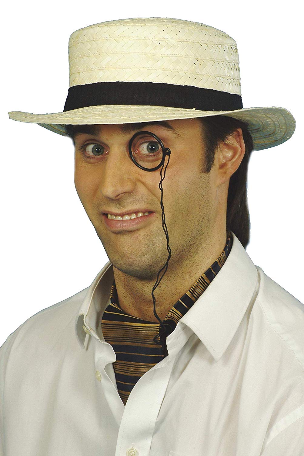 Straw Boater Hat, Cream, with Band