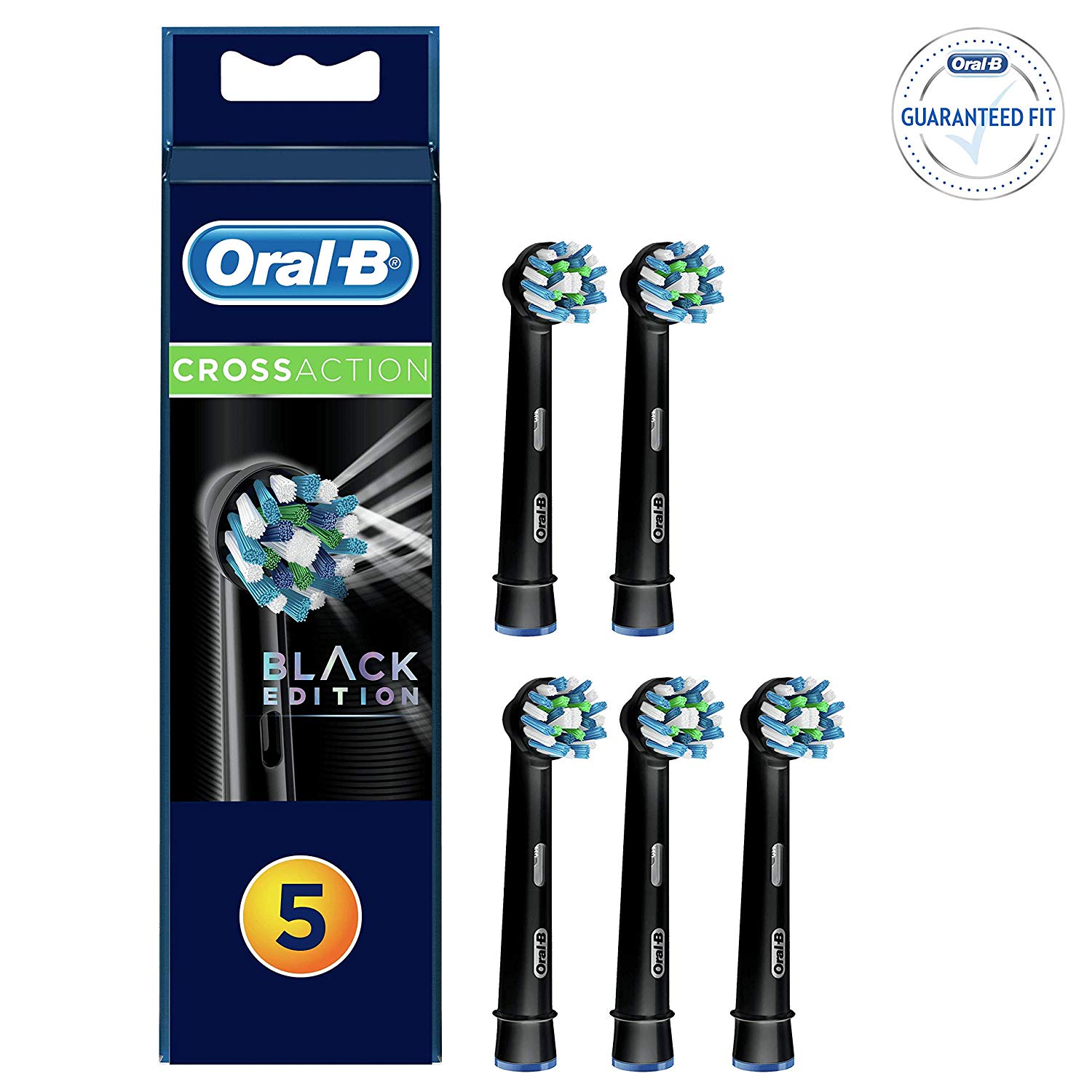 Oral-B CrossAction Toothbrush Heads - 16 Degree Bristles for Superior Cleaning, Black