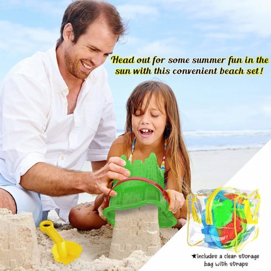Bramble - 13 Pack Beach Toy Set with Bag - Moulds, Bucket, Spade, Rake + More - Image 2
