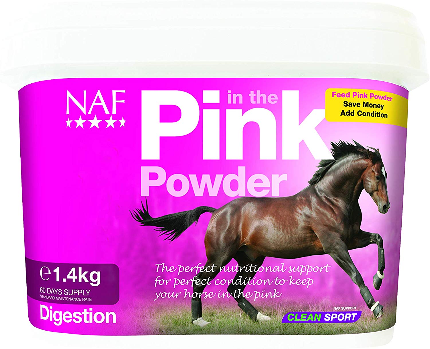 NAF Pink Powder 1.4kg, Nutritional Support for Horses, Prebiotic and Probiotic Supplement with Vitamins and Minerals
