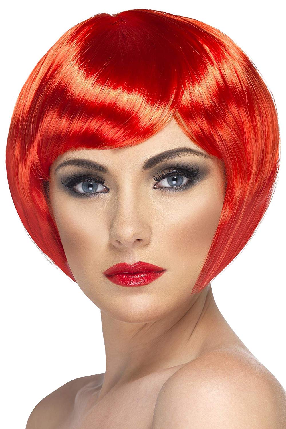 Smiffys Babe Wig, Red Short Bob with Fringe, Ladies Glamour Wigs Fancy Dress, Adult Dress Up Wigs