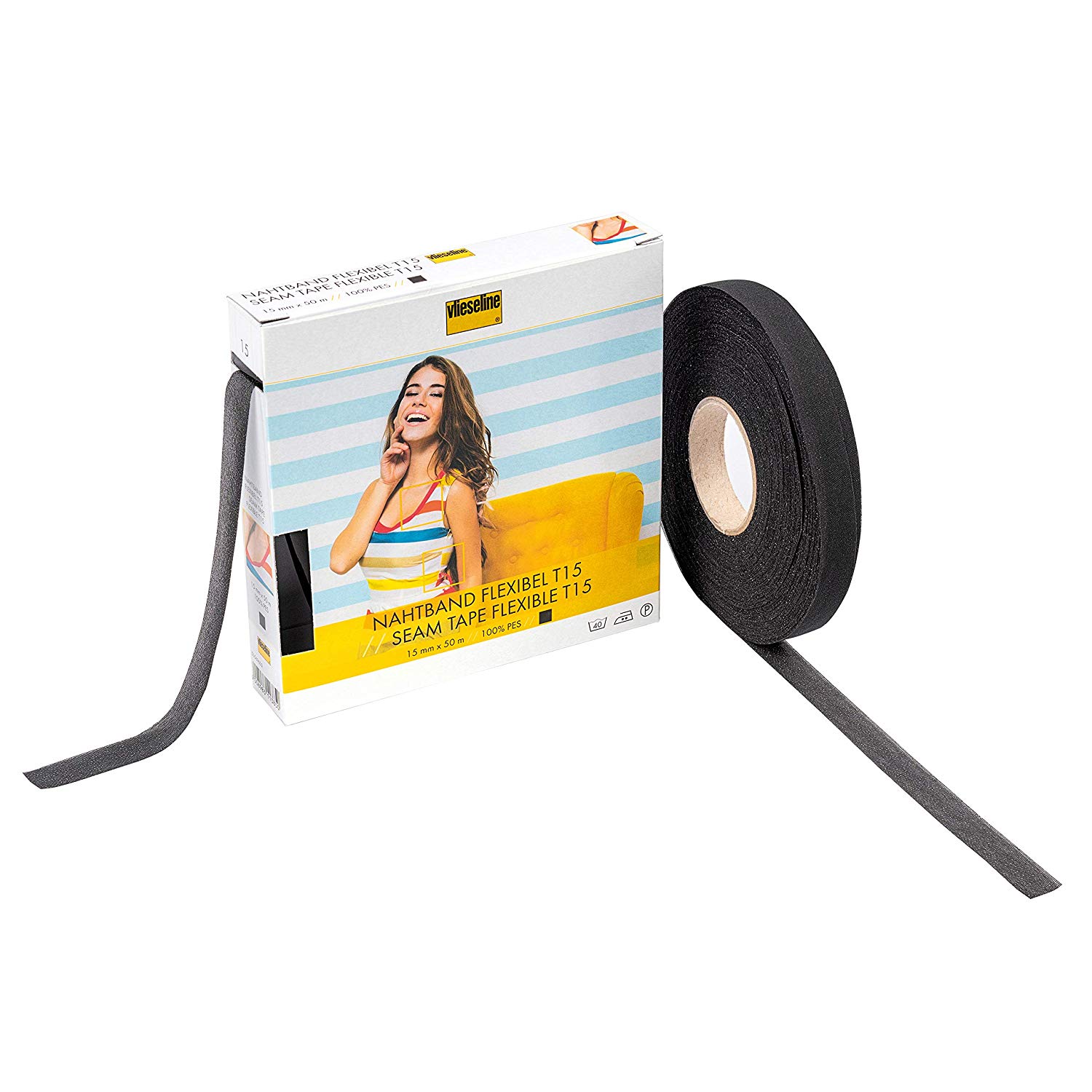 Vlieseline 231052 Seam Tape, Plastic, Black, 50 m Length x 15 mm Thickness, 50 Meter Länge x 15 mm Dicke