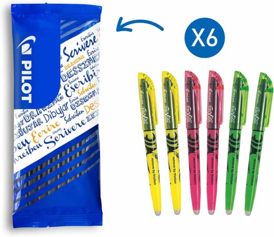 Pilot FriXion Light Erasable Highlighter Pens Set of 6 (Neon Yellow, Neon Pink, Green)