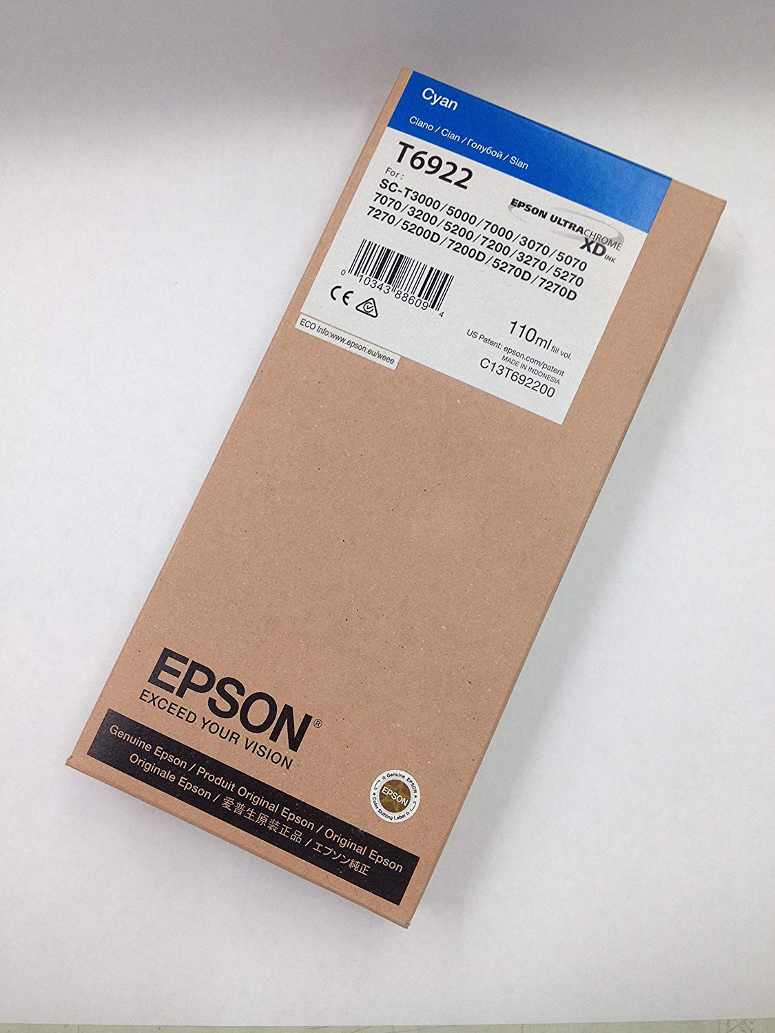 Epson T6922 110 ml UltraChrome XD Original Ink Cartridge, Cyan, Genuine, No aplica