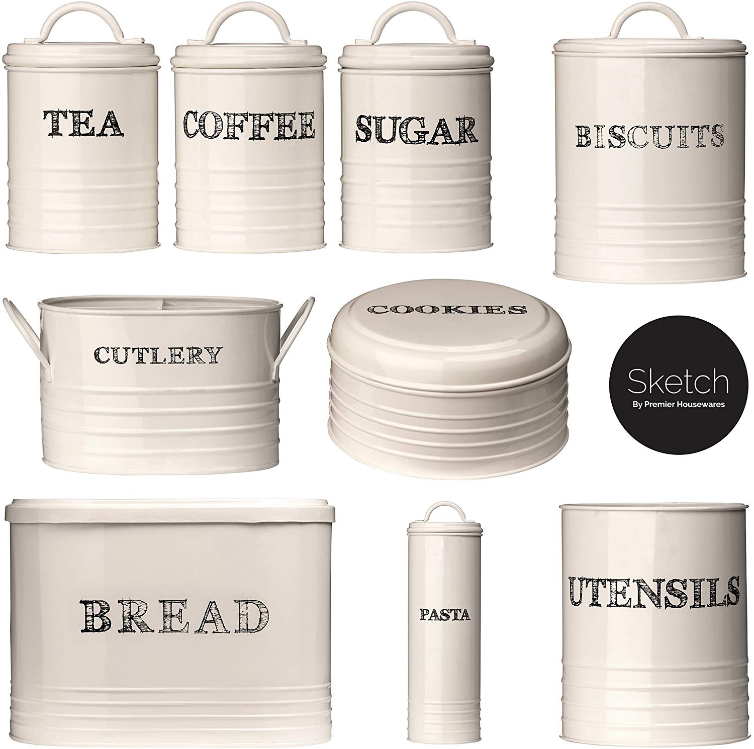 Premier Housewares Sketch Biscuit Canister - Cream, Beige, H22 x W14 x D14cm - Image 3
