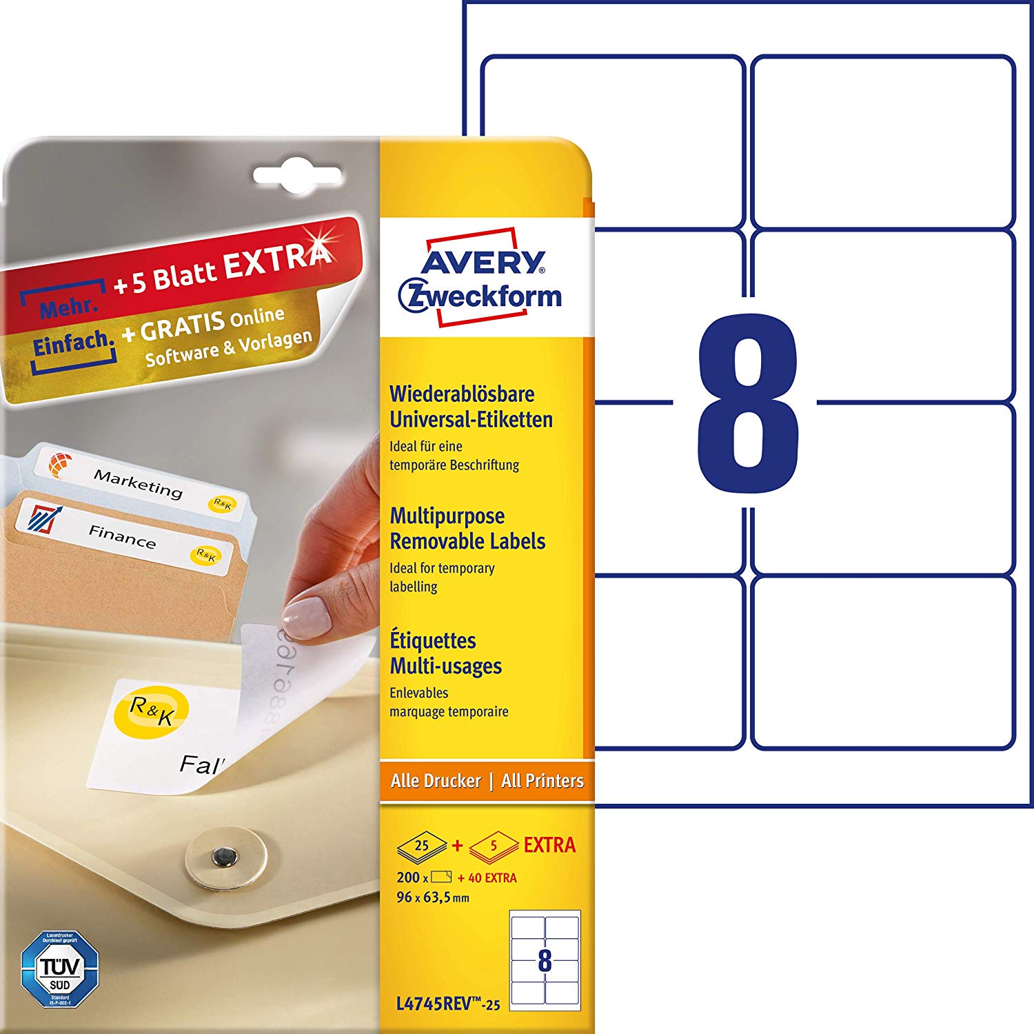 Avery Zweckform Removable Labels for Labelling Slide Boxes 96x63.5 mm 200 Labels White, 96x63,5mm