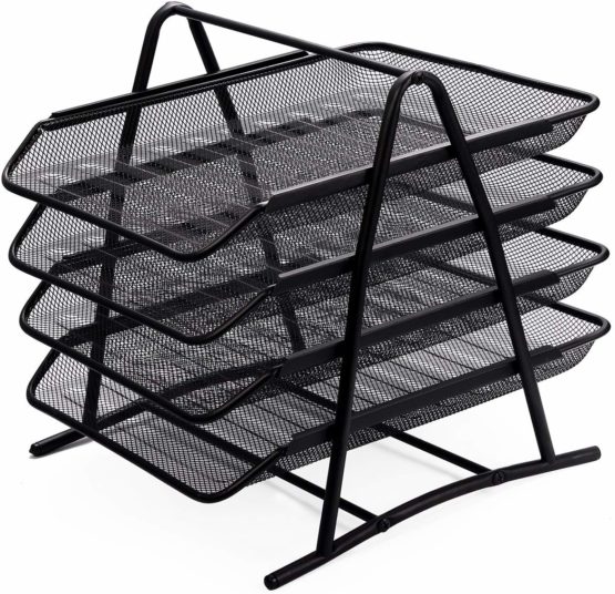 Zuvo Mesh Desk Organiser 4 Tier Letter Tray Organizer Office Desktop Document Paper File Storage Mesh Filling Collection for Home &Office Use (Black)