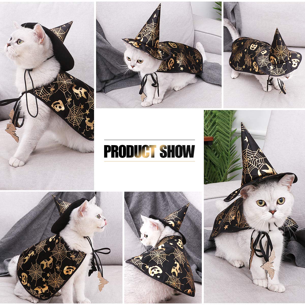 POPETPOP Pet Halloween Costumes Cape with Wizard Hat Dog Cat Halloween Apparels (Size S), As Shown - Image 4