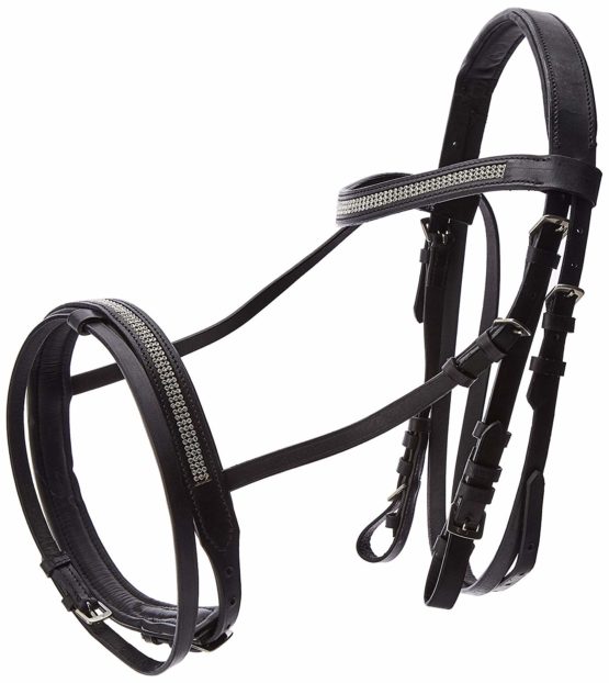 Cwell Equine Designer U Shaped clear crystal browband show bridle free reins