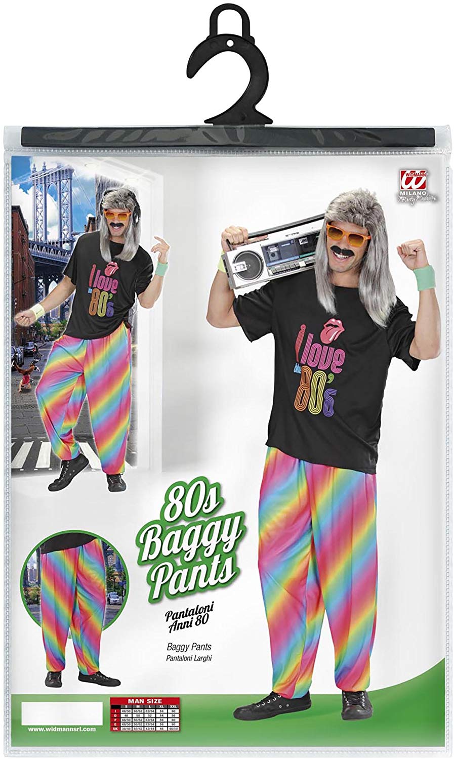 Widmann Extra Large 1980's Adult's Rainbow Baggy Pants, Multicolor, XL - Image 2