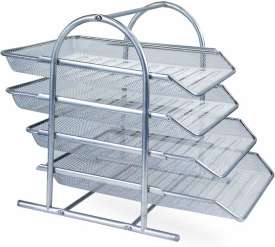 Zuvo Mesh Desk Organiser 4 Tier Letter Tray Organizer Office Desktop Document Paper File Storage Mesh Filling Collection for Home &Office Use (Silver), 90031 - Image 2