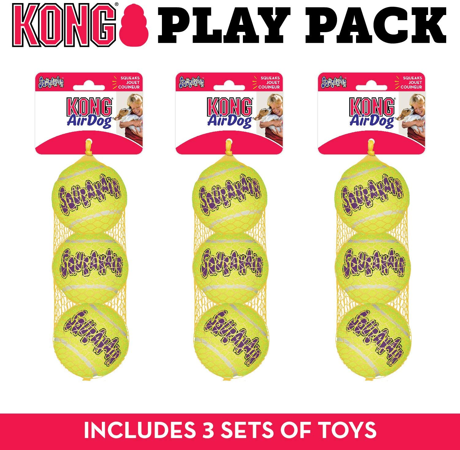 KONG Squeakair Dog Toy Tennis Ball - Medium, x 9, Yellow, 9 Count (Pack of 1)