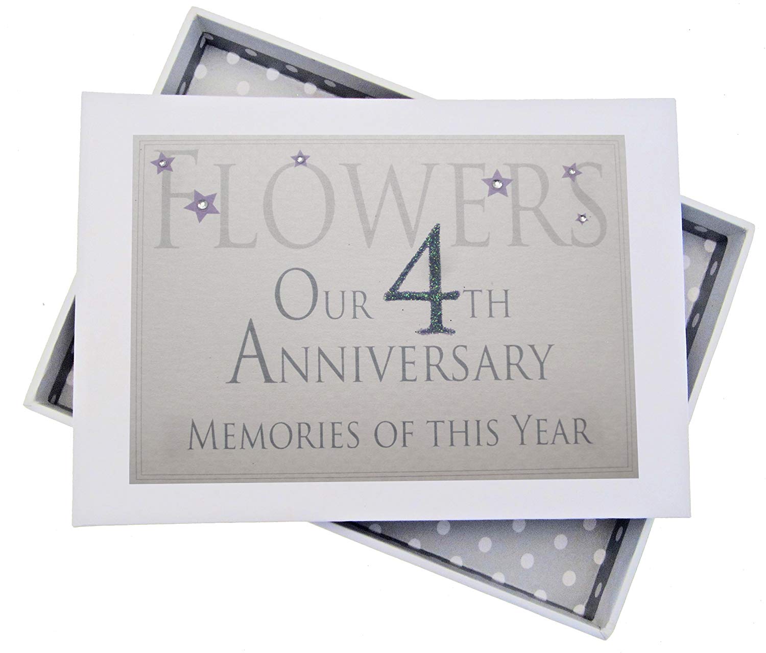 White Cotton Cards 4th Flowers Anniversary Memories of This Year, Tiny Album, Glitter & Words, Wood, 12.5x17.5x2.5 cm
