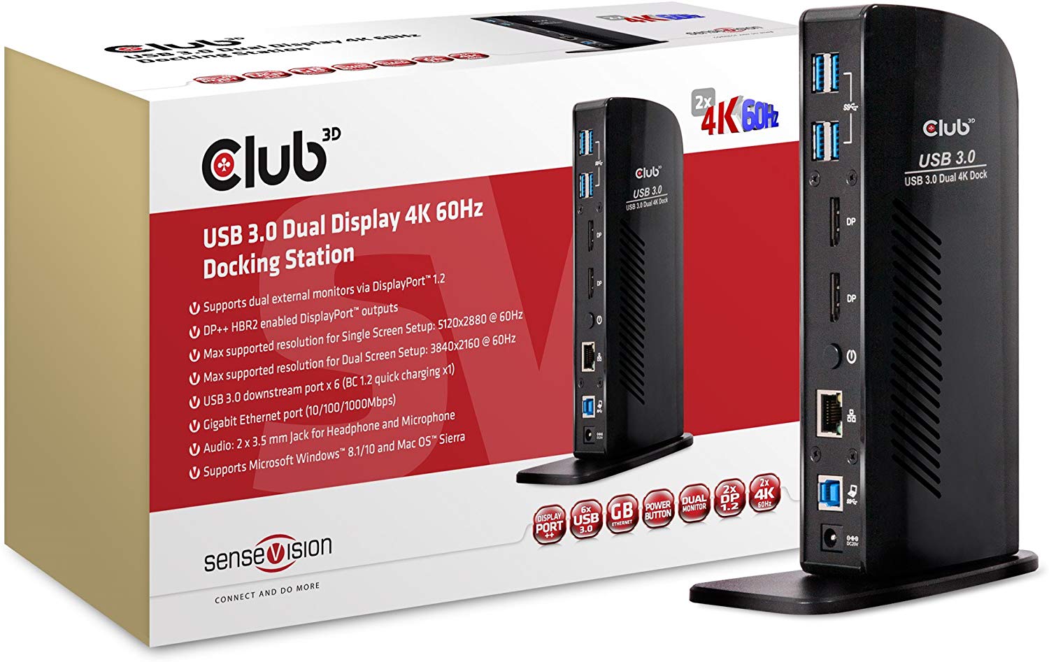 Club 3D CSV-1460 USB 3.0 Dual Display 4K 60Hz Docking Station Black