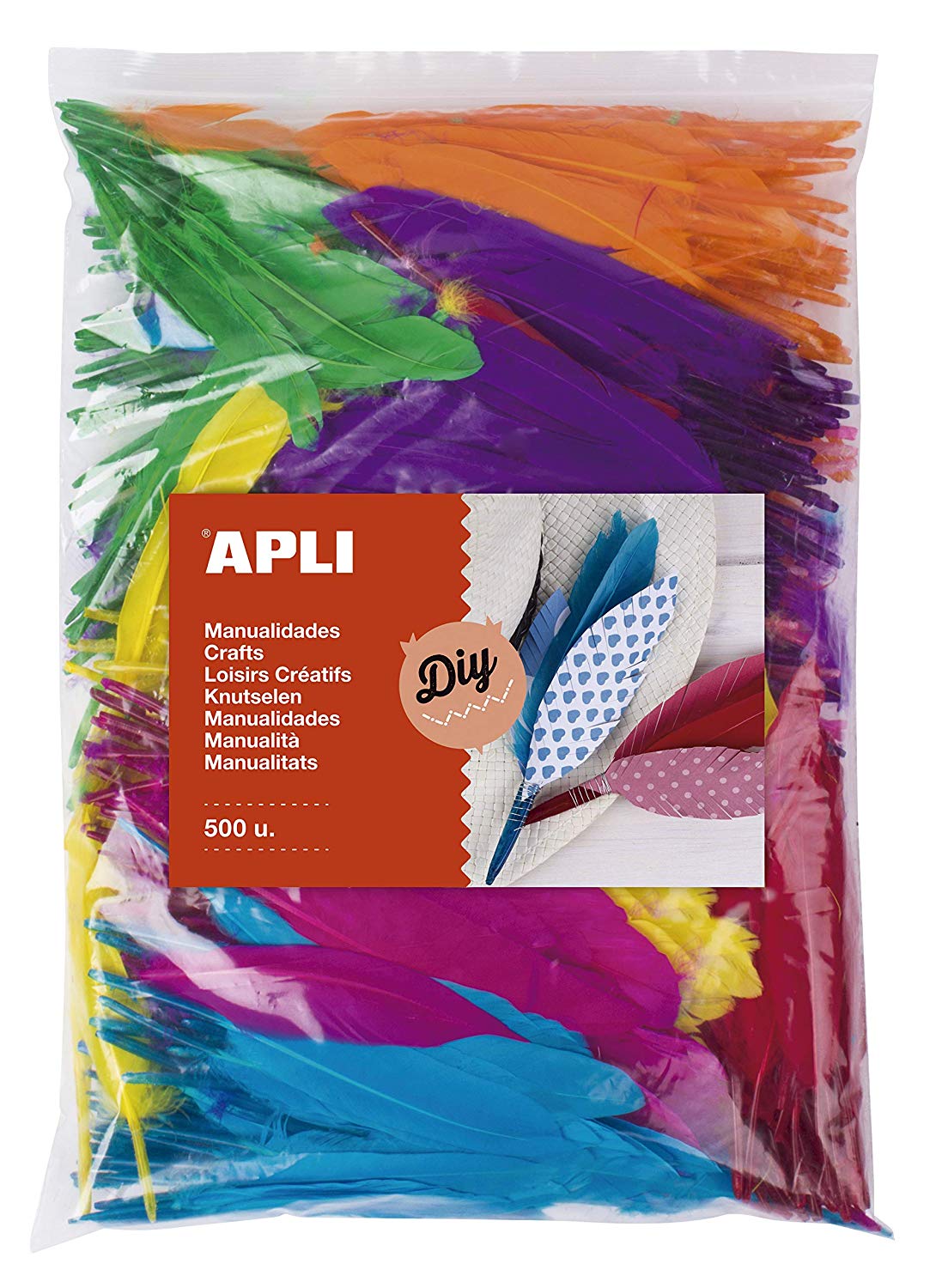 APLI Kids 17445 - Assorted Indian Feathers 500 u Maxi Format, Indian Feathers - Maxi