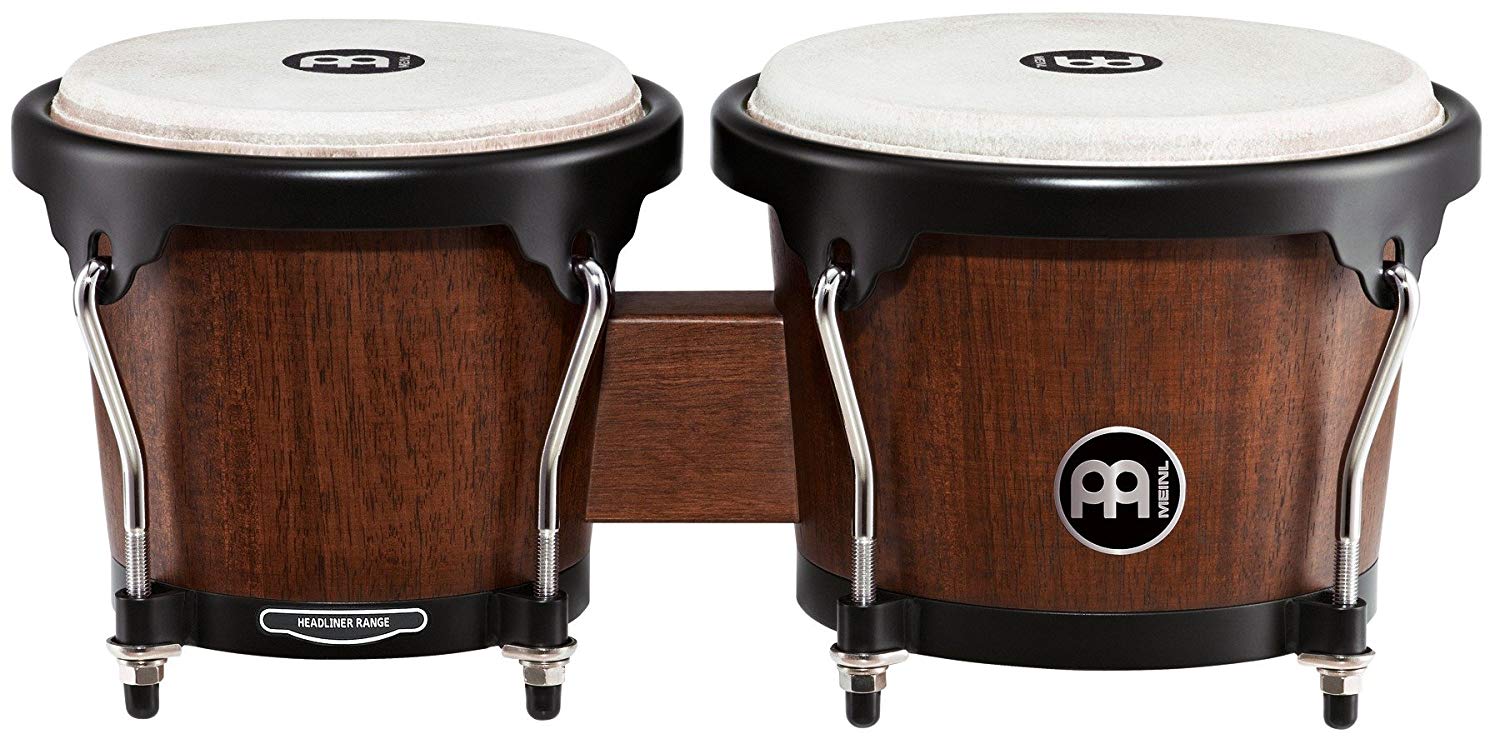 Meinl Percussion Bongos Headliner Wood - 2 hand drums with 6.75 and 8 inches - including tuning key - Siam Oak, Black (HB100VWB-M)