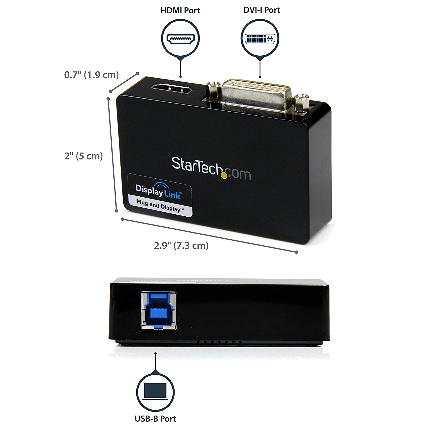 StarTech.com USB 3.0 to HDMI / DVI Adapter, 2048x1152, External Video & Graphics Card, Dual Monitor Display Adapter Cable - Image 2