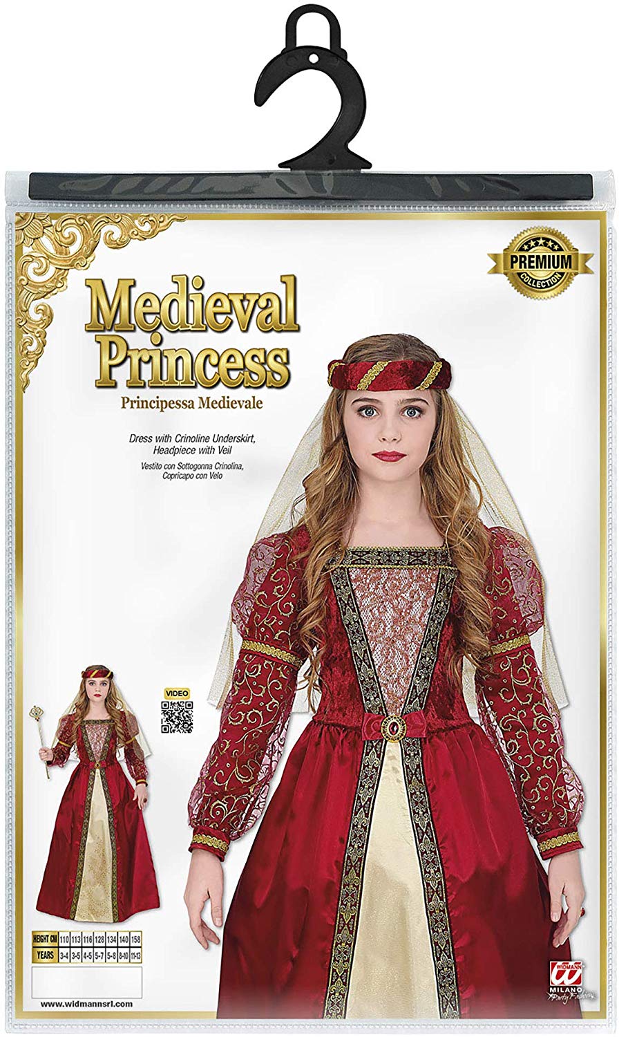 Widmann Widman Medieval Princess - Childrens Fancy Dress Costume - Medium - 140cm - 8 to 10 Years, Red, Gold - Image 2