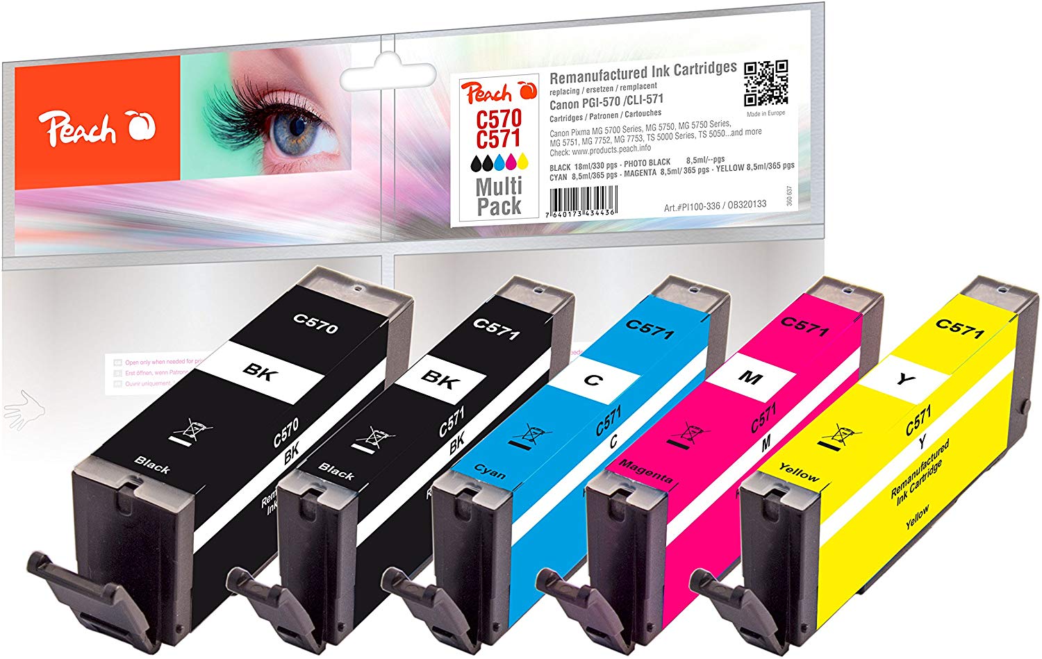 Peach Saving Pack Compatible with Canon PGI-550/570/571, Multi-Pack (Schwarz, Gelb, Magenta, Cyan), Multi-pack