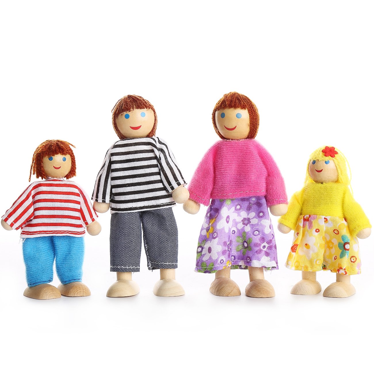 Kids Girls Lovely Happy Family Dolls Playset Wooden Figures Set of 7 People for Children Doll house Pretend Gift - Image 2