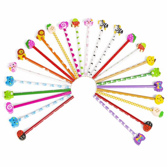 24 Funky Pencils and Eraser Toppers