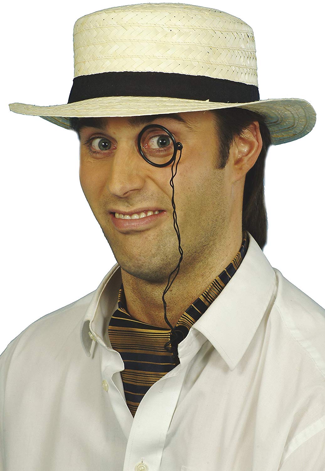 Straw Boater Hat, Cream, with Band - Image 2