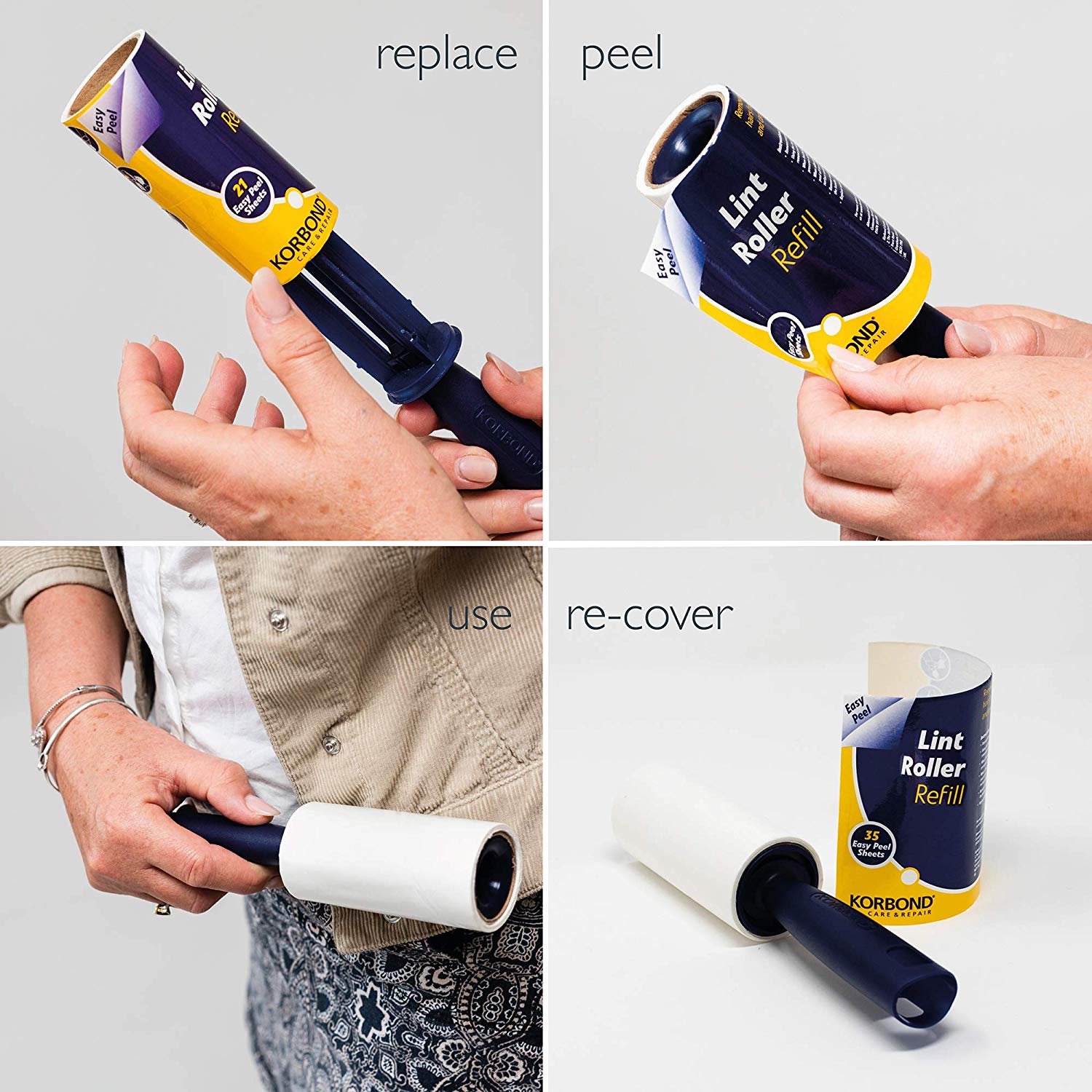 Korbond 6m Lint Roller Twin Refill Pack Clothes, Furniture and Carpet. Removes Dust - Image 2