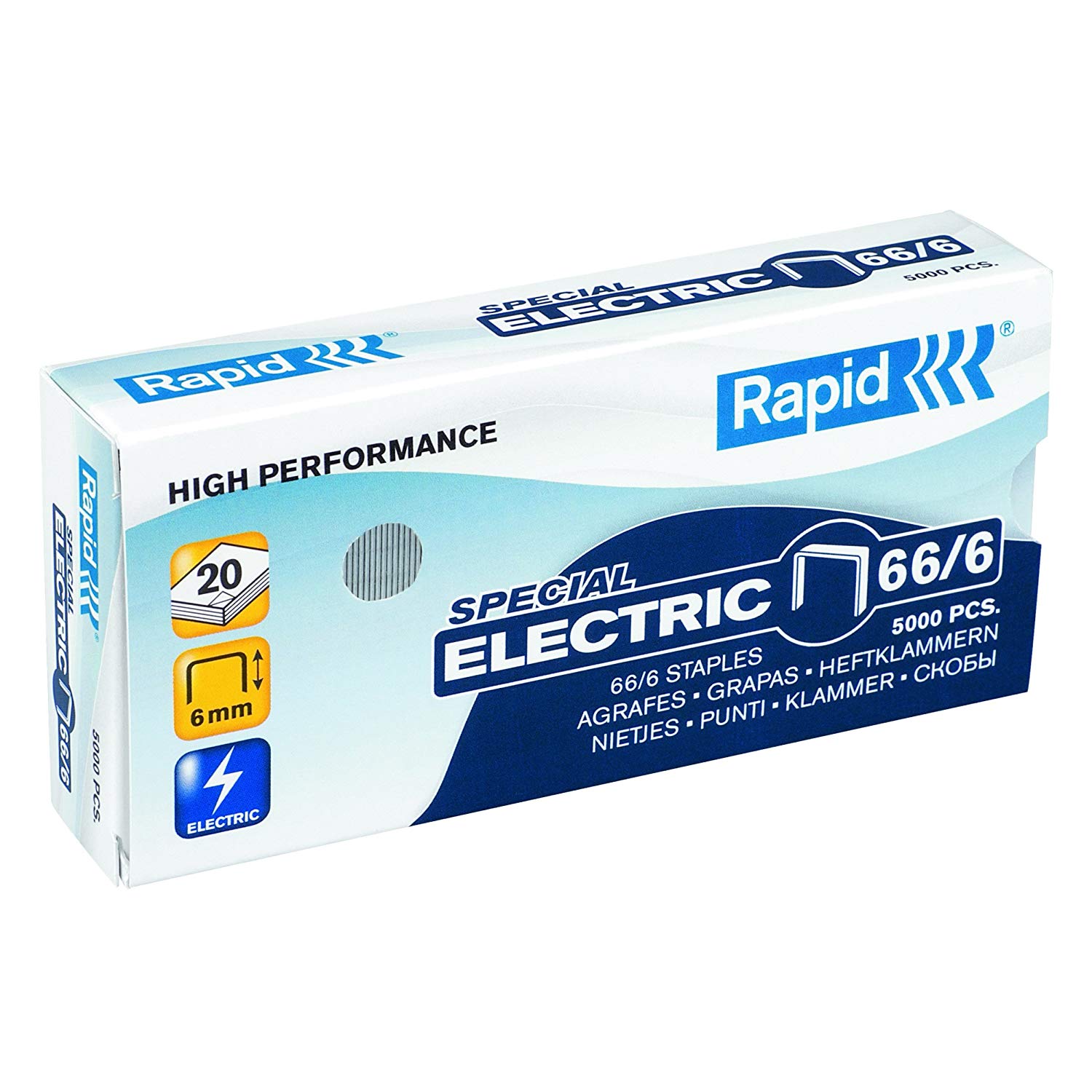 Rapid 66/6mm Strong Staples, For Stapling up to 20 Sheets, Use with Electric Staplers, Galvanised Wire, Box of 5000, 24867800