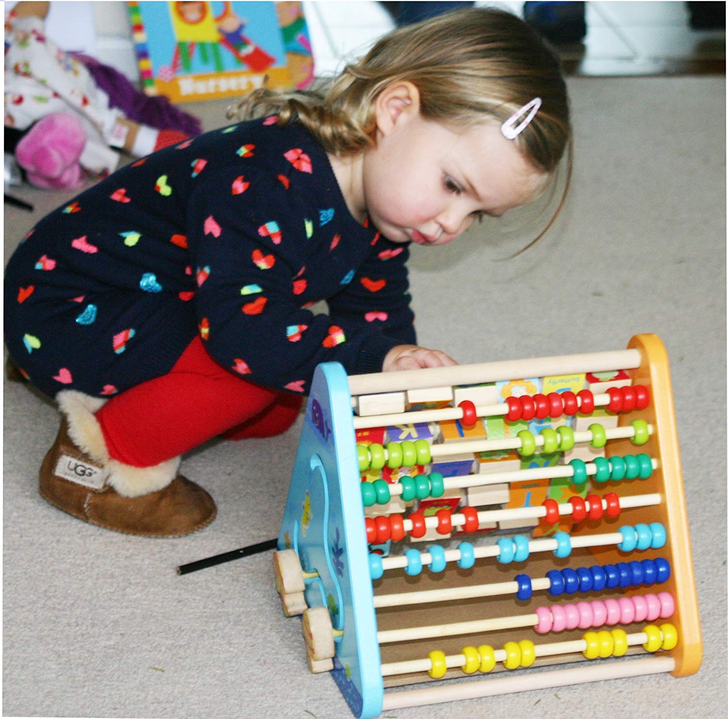 TOWO Activity Centre Triangle toys, Wooden Alphabet Blocks Abacus clock - Image 4