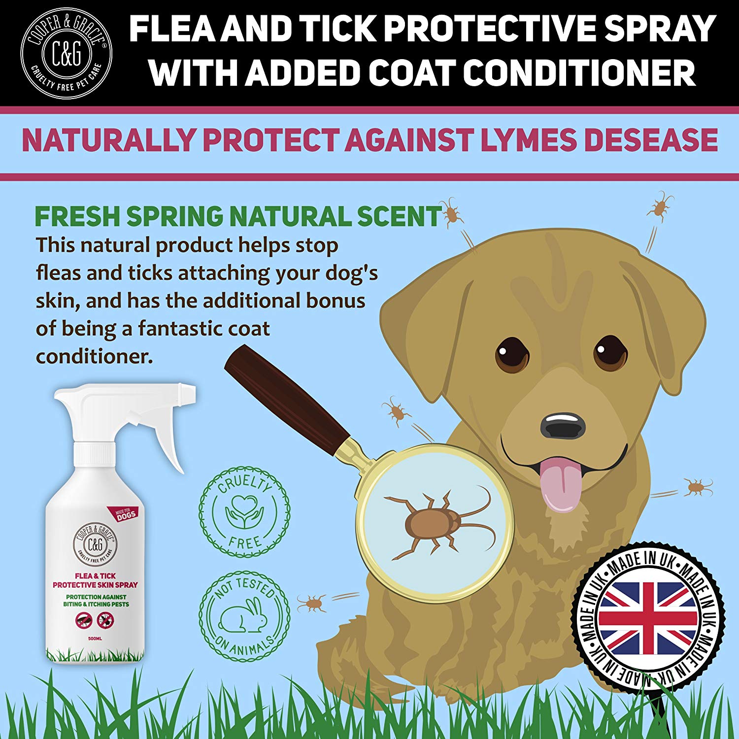 Dog Fleas Protection Spray 500ML Tick and Flea Protective for Dogs Best Grooming Coat