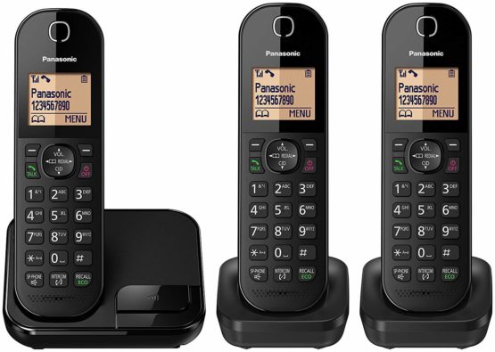 Panasonic KX-TGC41 Digital Cordless Phone with Nuisance Call Blocker, speakerphone and call waiting - Black (Pack of 3)