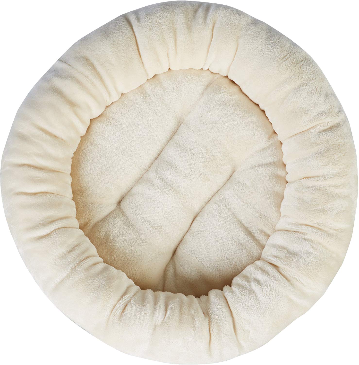Amazon Basics Round Bolster Pet Bed for Dog or Cat with Flannel Top 50 x 50.8 x 15.2 Th cm, Brown and Ivory - Image 2