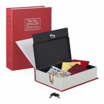 Relaxdays Book Safe Locking Steel Cash Box, Red with 2 Keys, 6.5 x 20 x 27 cm