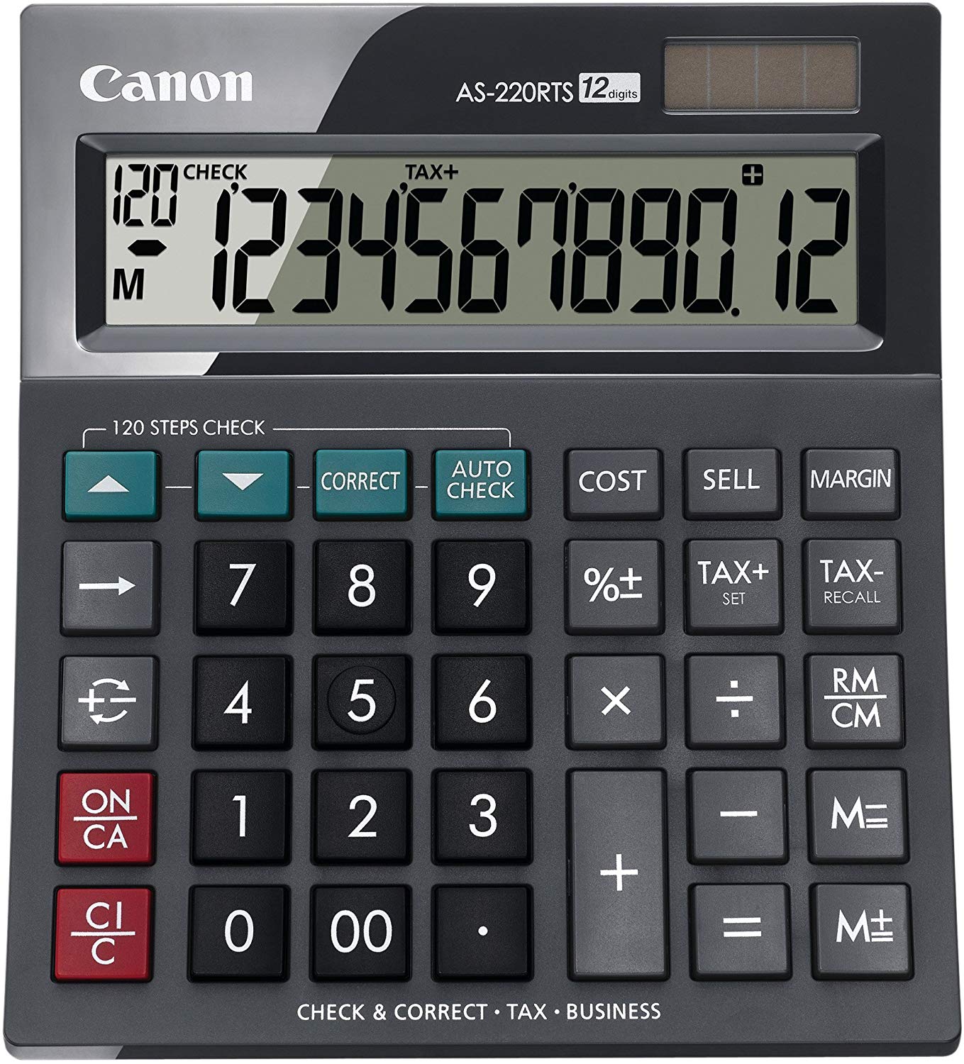 Canon AS-220RTS Compact Desktop Calculator - 12-Digit Display - Lightweight - Suitable for Home & Office, Grey