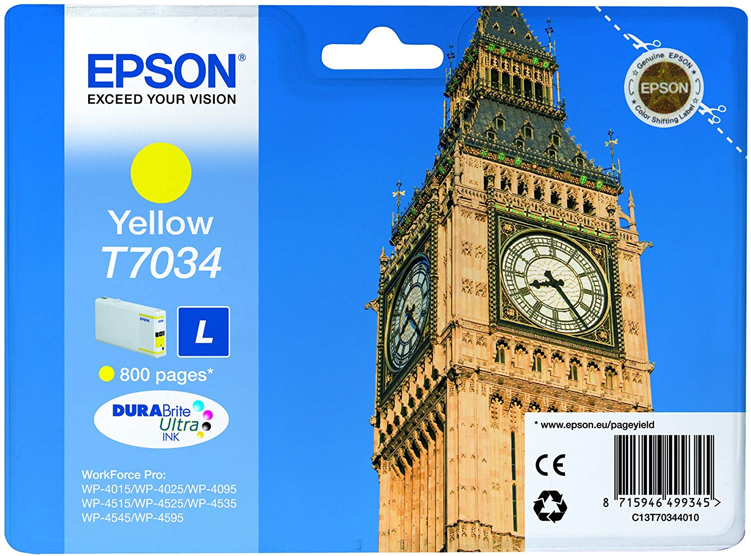 Epson T7034 Big Ben Yellow Genuine, Ink Cartridge DuraBrite Ultra, Large