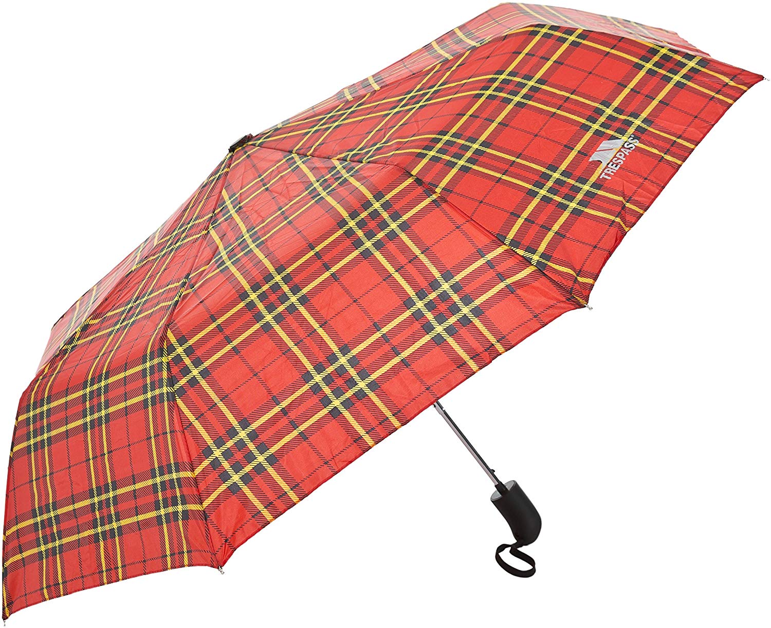 Trespass Printed Compact Tri Fold Automatic Umbrella, Red Tartan