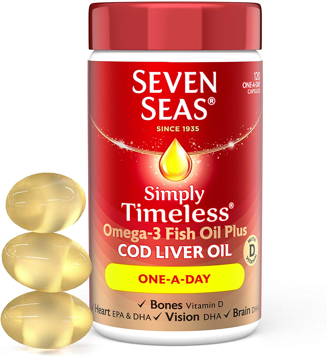 Seven Seas Omega-3 FISH Oil Plus Cod Liver Oil, 120 Capsules, Multicoloured, 120 count (Pack of 1) - Image 3