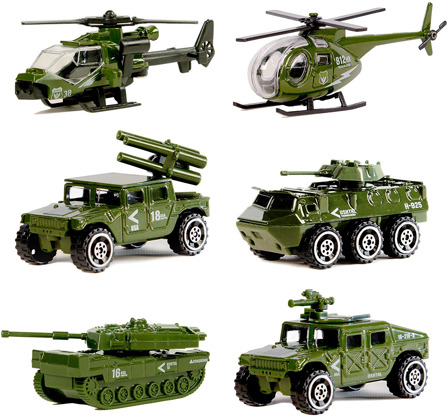 Nunki Toy Die-cast Metal Military Vehicles Playset,6 Pack Assorted Army Vehicle Alloy Models Car Toy