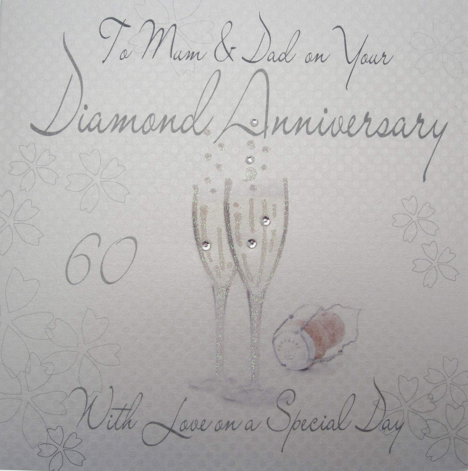 White Cotton Cards "To My Mum & Dad On Your Diamond Anniversary Handmade 60th Anniversary Card, WA60M, 16cm x 16cm