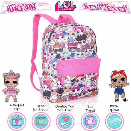 L.O.L. Surprise ! Backpack for Girls and Teens Featuring All-Over Dolls Print | Kids LOL Bag for School Or Travel, Pink Canvas Girls Rucksack with Front Pocket | Great Birthday Gift Idea - Image 2