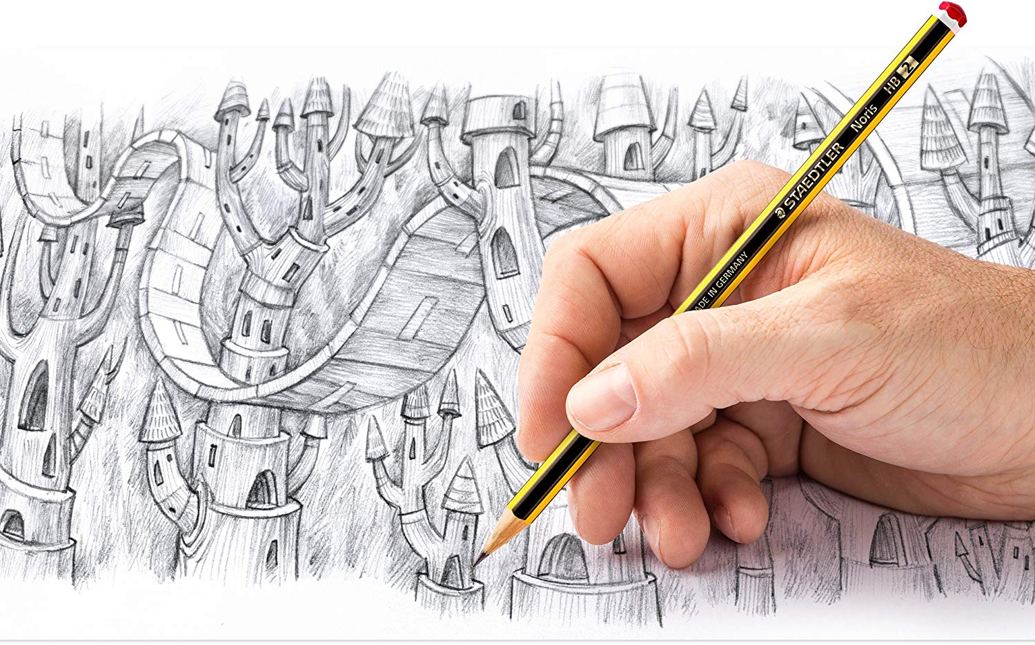 Staedtler 120 SBK-1 Pencils Noris, HB Hexagon, Set of 2, 1 x Pencil Sharpener, 1 Premium Eraser, Made in Germany - Image 4