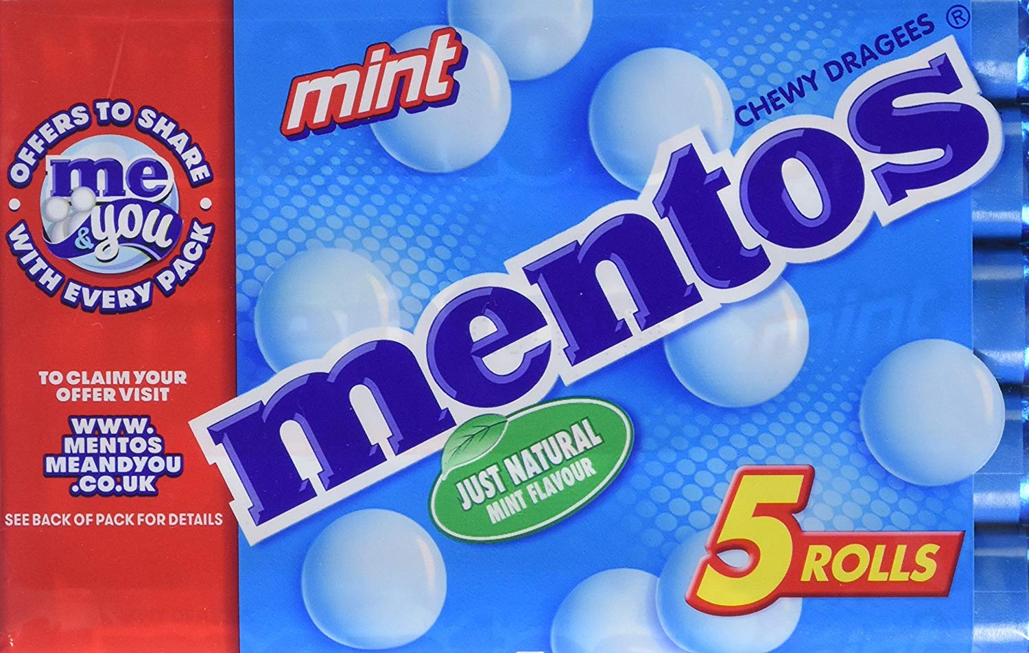MENTOS - Soft Mints - Crisp Outer Shell and Soft Centre - Mint Flavour x 5 Rolls, 5 Rolls (38 g each)